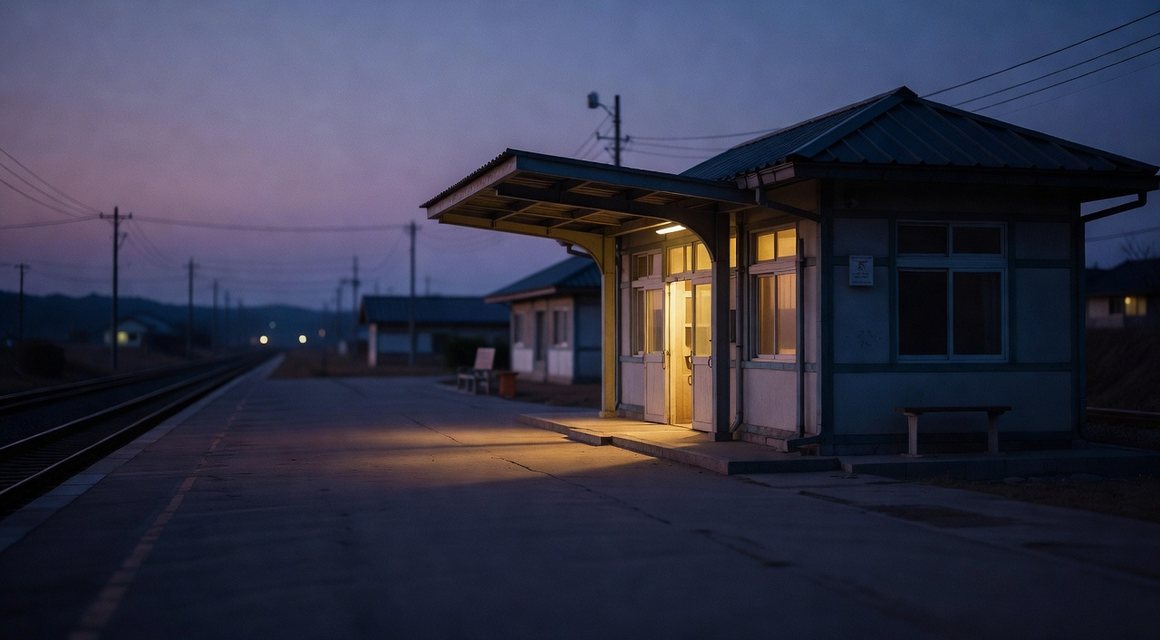 해질녘 지방 기차역 전경 이미지 — 광양 교통 안내